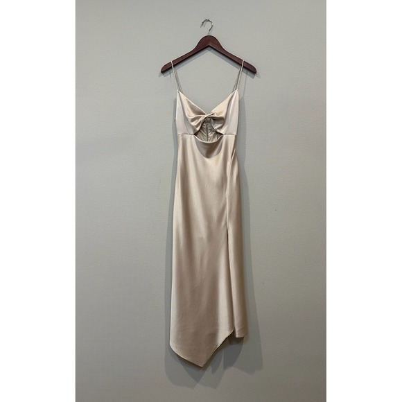 Alice + Olivia Satin Champagne Midi Slip Dress Sz 6 Asymmetric Handkerchief Hem - Picture 3 of 16